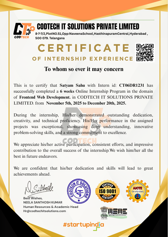 CodTech Internship Certificate